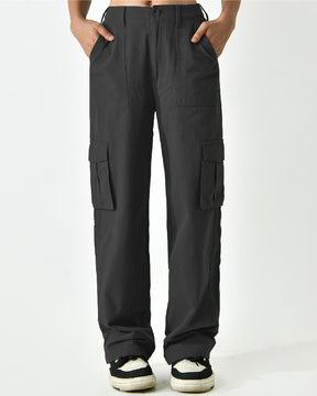 Women's Mid Rise Flap Pockets Straight Leg Casual Cargo Pants