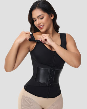 Zipper & Button Double Pressure Women's Waist Trainer with Adjustable Shoulder Strap (Pre-Sale)