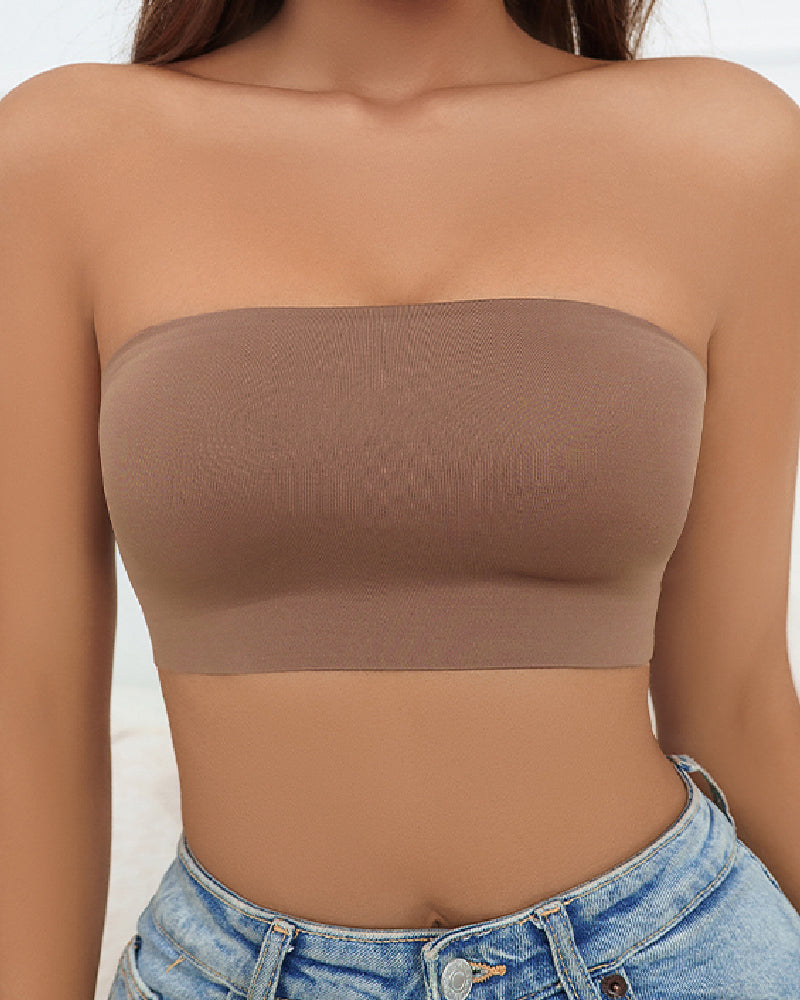 Sujetador bandeau sin tirantes inalámbrico, Bralette push-up elástico sin costuras, sin relleno