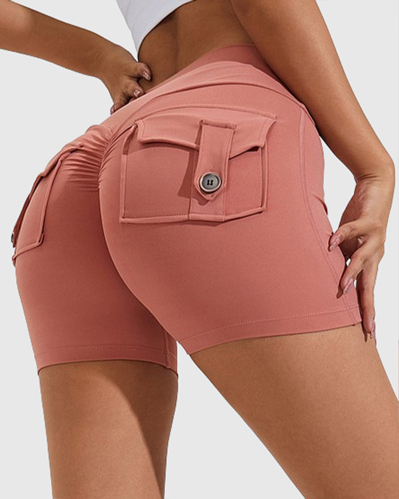 Women's Yoga Shorts Hip Lift Cargo Back Pockets