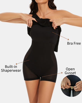 Women's Built-In Shapewear Oblique shoulder Mini Slit Dress