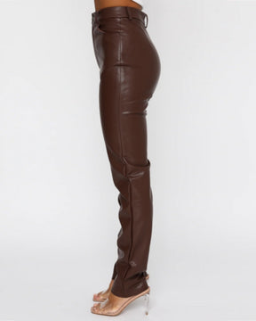 Simple High Waist PU Leather Casual Pants