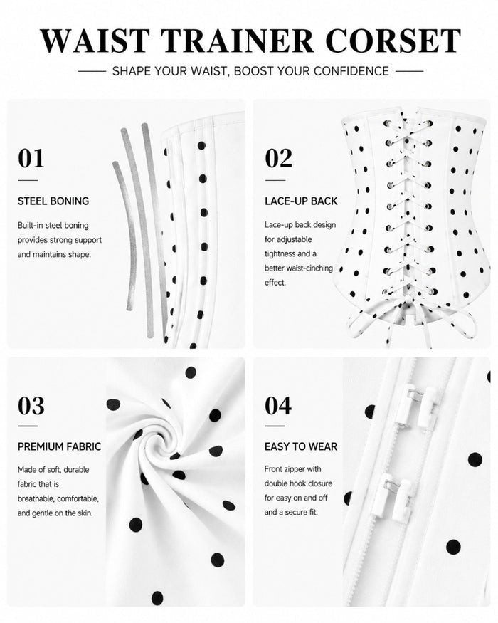 Polka Dot Scoop Neck Long Sleeve Bodysuit Detachable Corset Two Piece Set