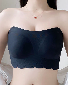 Seamless Wireless Anti-slip Strapless Wave Edge Tube Top Bra With Two Versatile Scarves