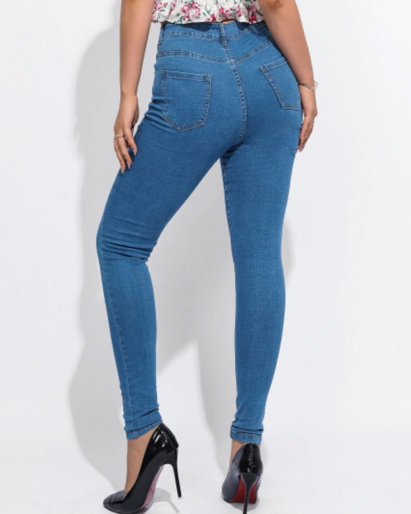 High Waist Slim Fit Skinny Jeans for Women with Elasticity