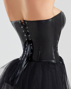 Leather Overbust Strapless Zipper Corset Side Lace Up Bustier Top