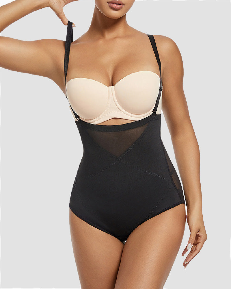 Mesh Cross Tummy Control Shapewear Panties With Removable Straps