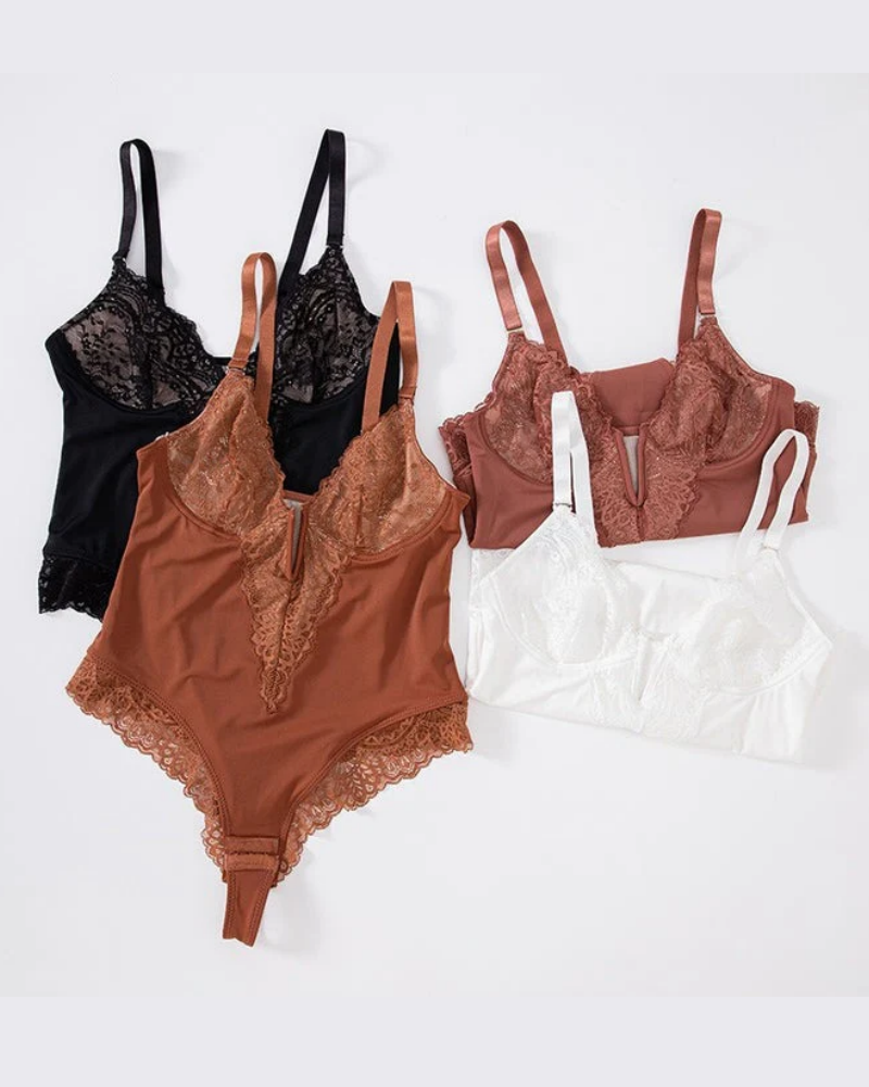 Sexy Lace Deep-V Neck Bodysuits