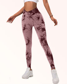 Leggings elásticos sin costuras con efecto tie-dye, pantalones deportivos de yoga con control de barriga