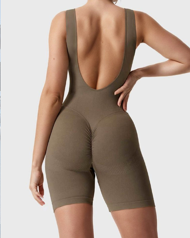 Mid Thigh Low Back Jumpsuits Seamless Rompers Stretchy Bodycon Bodysuit