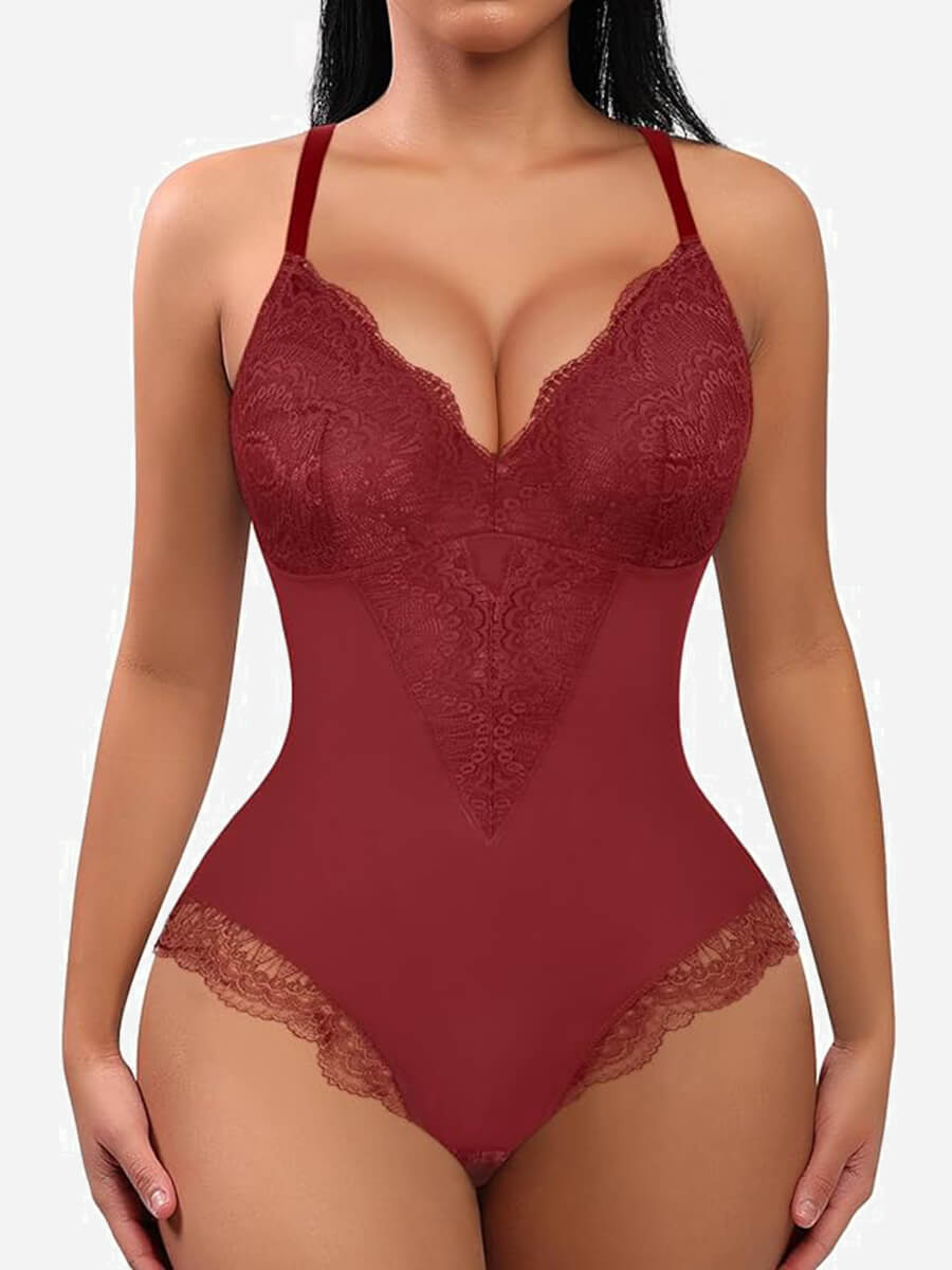 Low-back V-Neck Ultra-versatile Lace Bodysuit