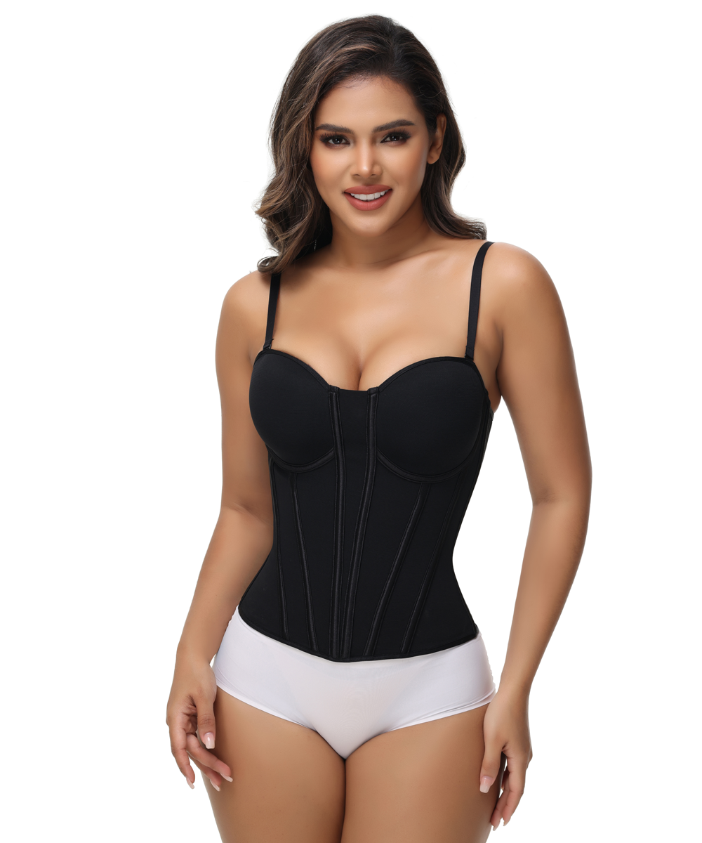 Women's Sexy Fishbone Push Up Bustier Corset Suspender Tops With Buckle Back