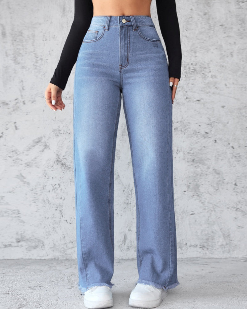 Elegant Non-stretch Straight-leg Wide-leg Jeans