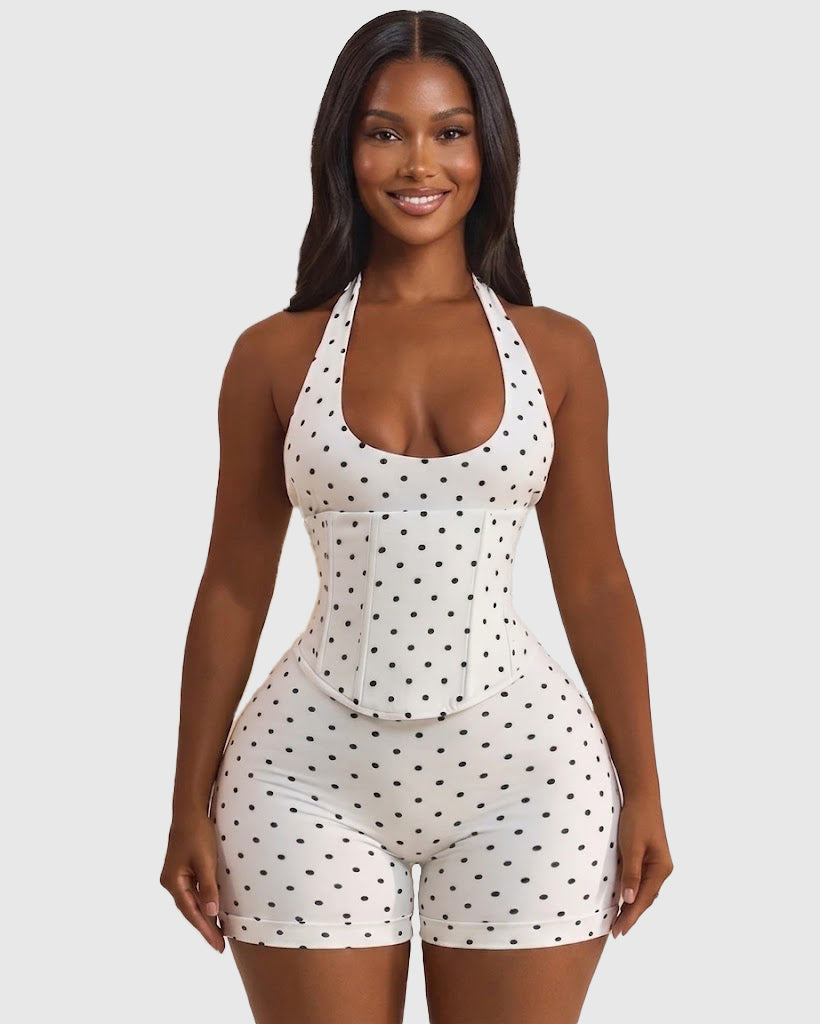 Hourglass Figure Corset Romper in Polka Dot Two Piece Set