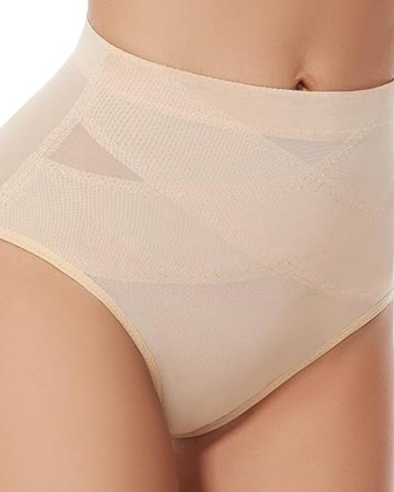 Panty moldeador de control de barriga de malla de ropa interior moldeadora de compresión cruzada de talle medio