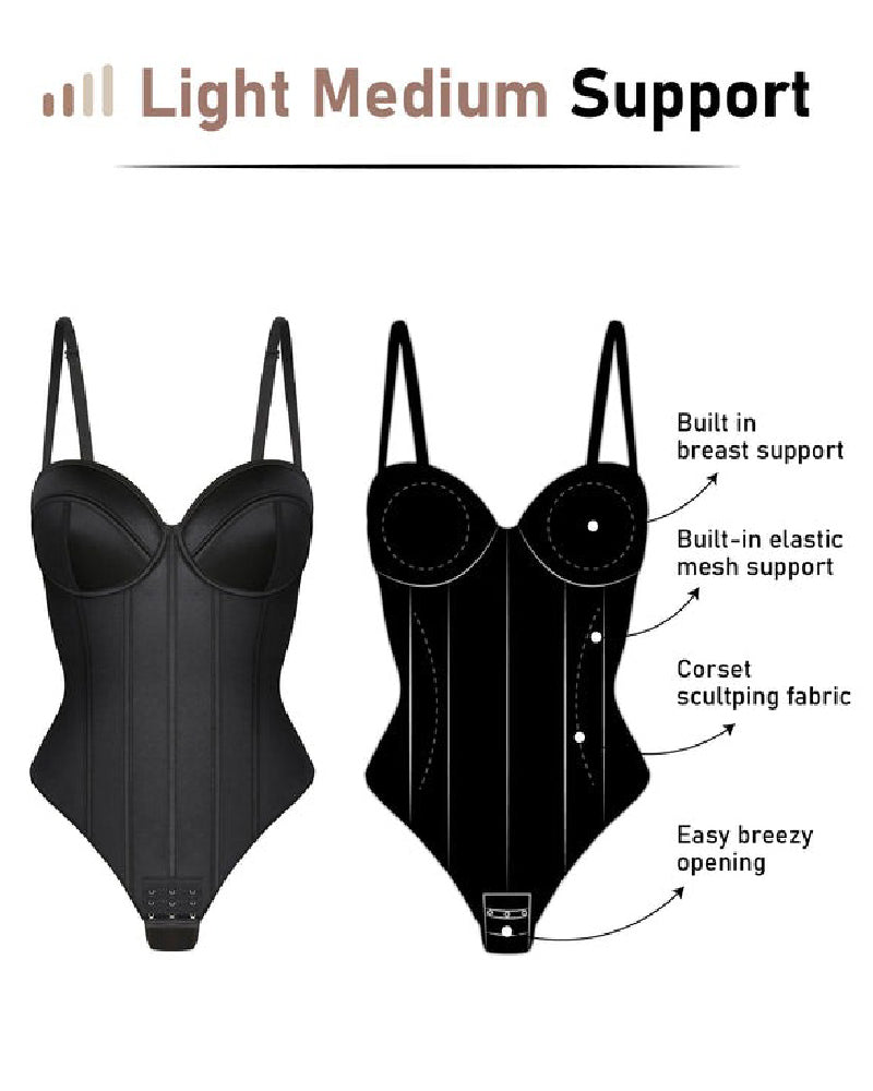 Shapshe® Women's Corset Thong Tummy Control Butt Lift Bodysuit Shapewear With Wired-Cup Bra