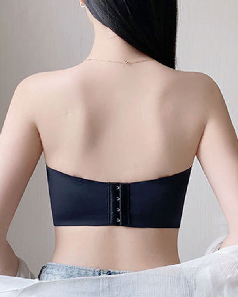 Women's Strapless Lace Tube Top Bra Wireless Front Cross Side Buckles Non-slip Bra