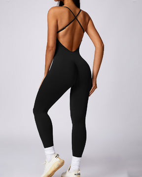 Women's Seamless Workout Backless Criss-Cross Opaque Sleeveless Jumpsuits