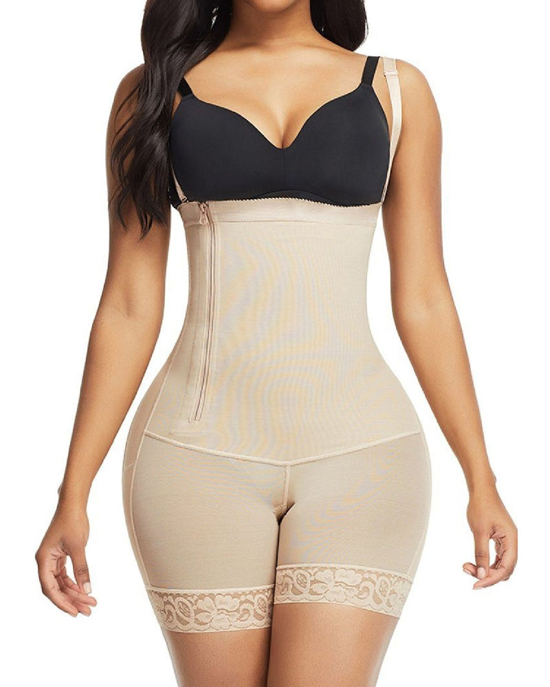 Detachable Straps Side Zipper Body Shaper Open Bust Smooth Shapewear