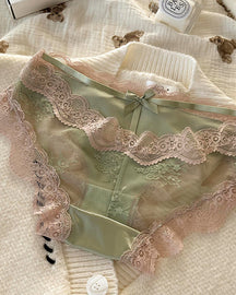 Lace Trim Hollow Mesh Breathable Panties Cotton Crotch Underwear