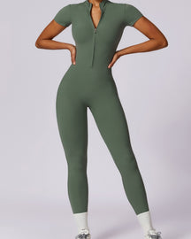 Zippered Jumpsuit with Short Sleeves