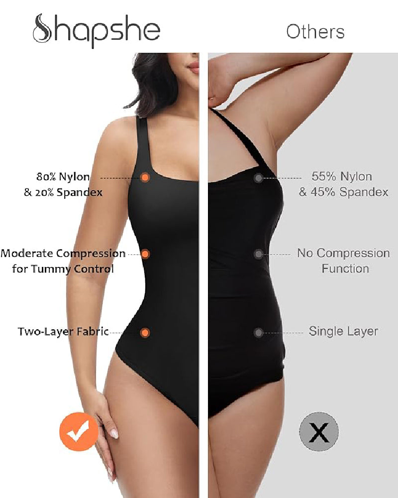 Shapshe® Seamless Tummy Control Thong Shapewear Backless Square Neck Tank Tops Body Shaper