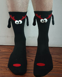 Christmas Pattern Cartoon Magnetic Hands Socks Couple Unisex Mid Tube Cotton Socks