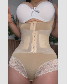 Thin Strap Double Tummy Control Shapewear Lace Hourglass Corset Bodysuit