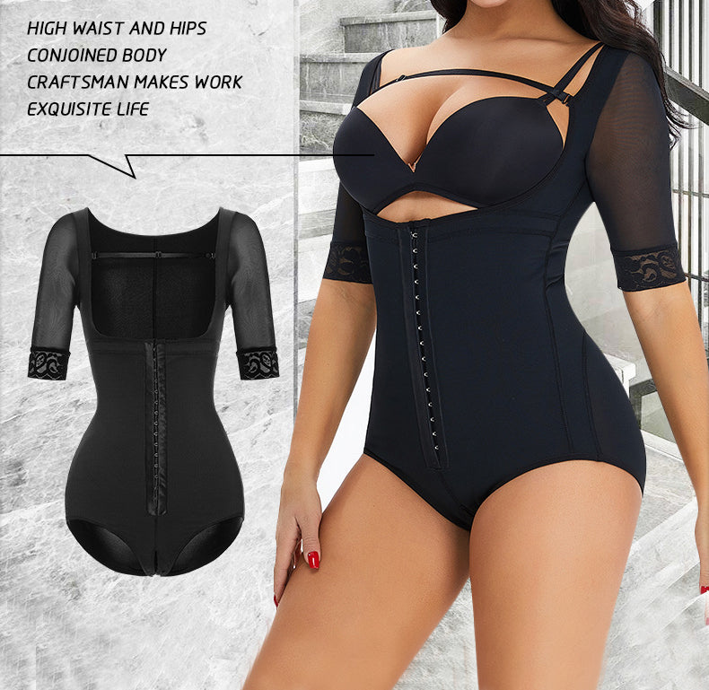 Fajas Colombianas Open Bust Mesh Short Sleeves BBL Tummy Control Corset Shapewear