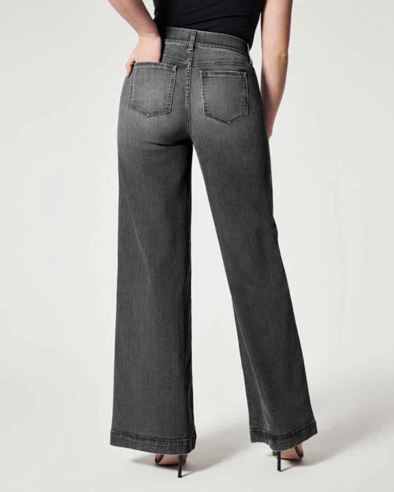 Wide-leg Mid-waist High-elastic Elastic Waist Jeans