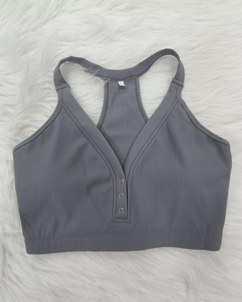 Halter Neck Deep V Knitted Breathable Bra With Front Buttons