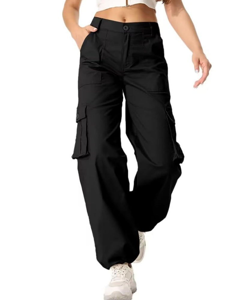 Women's Loose Casual Wide Leg High Waist Pocket Cargo Pants