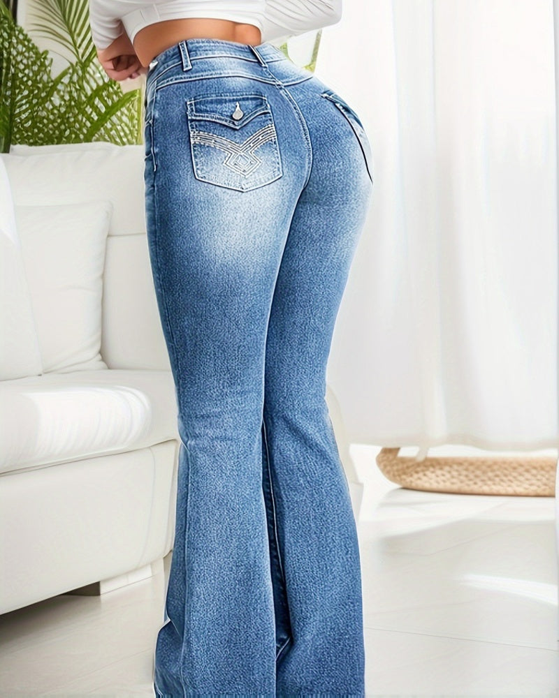 Washed Fashionable All-match Stretch Flared Jeans