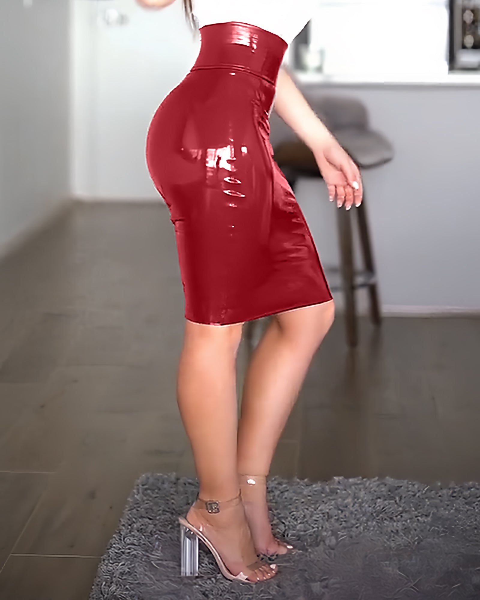 Sexy High Waist Leather Skirt with Zipper for Curvy Women