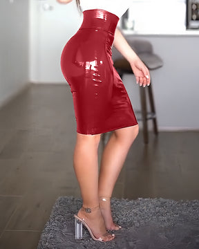 Sexy High Waist Leather Skirt with Zipper for Curvy Women（Pre-Sale）