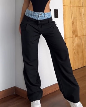 Versatile Colorblock Loose Causal Jeans for Women