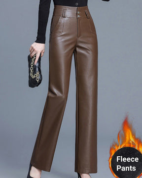 New High Waist Slim Fit Versatile Wide Leg Leather Pants for Women