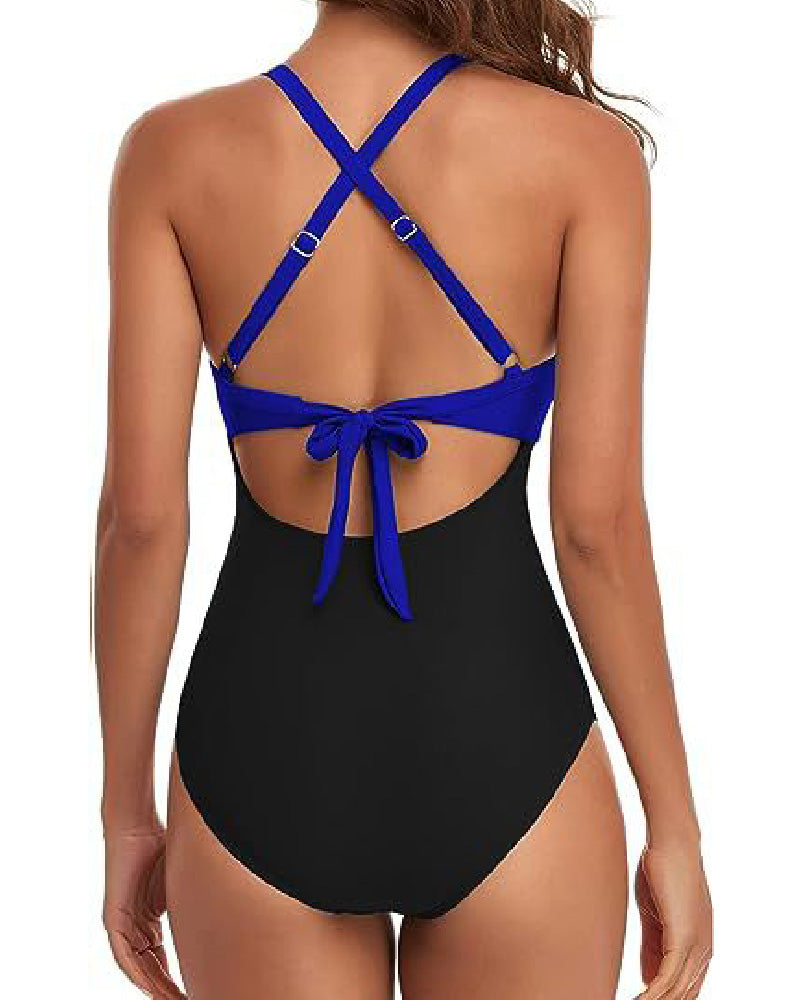 One Piece Cutout Swimsuits Tummy Control High Waist Tie Back Swimwear