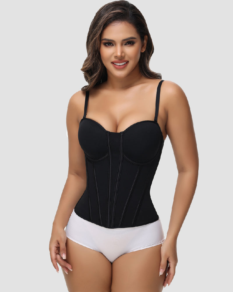 Women's Sexy Fishbone Push Up Bustier Corset Suspender Tops With Buckle Back