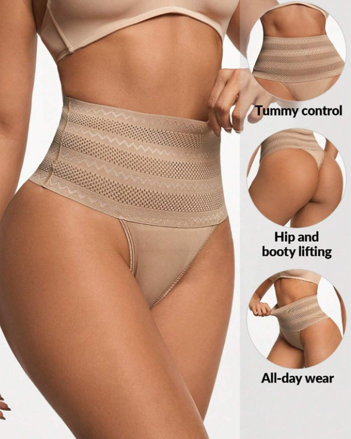 Women's High Waist Shaping Thong Breathable Tummy Control Shapewear Panty