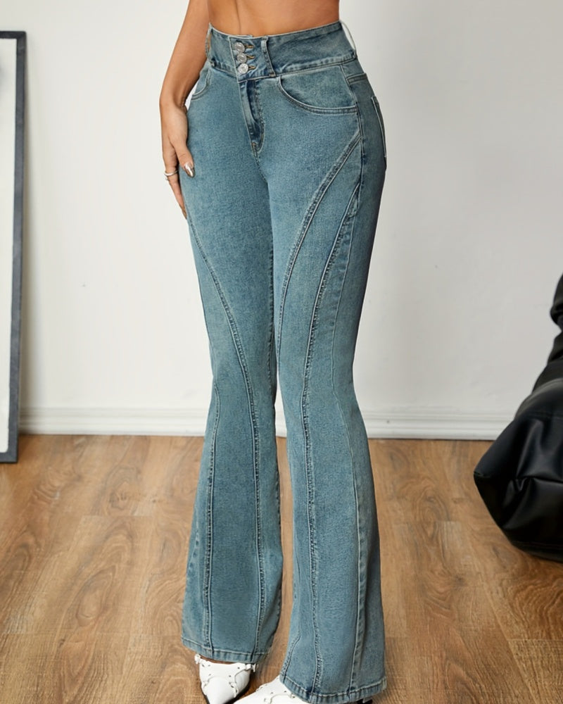 High Waist Fashionable Trendy Flared Jeans