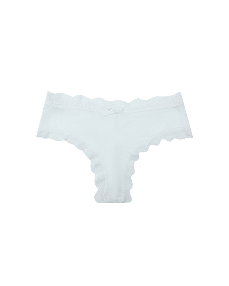 Mid-Rise Lace Edge Comfortable Bowknot Pure Cotton Crotch Briefs