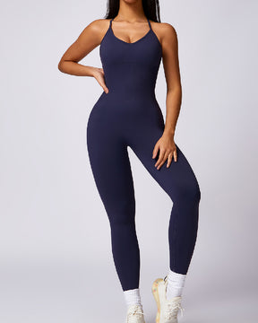 Women's Seamless Workout Backless Criss-Cross Opaque Sleeveless Jumpsuits