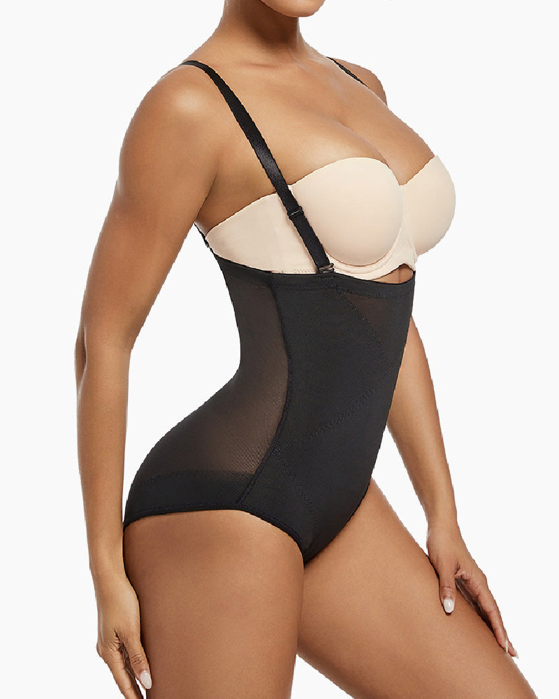 Mesh Cross Tummy Control Shapewear Panties With Removable Straps