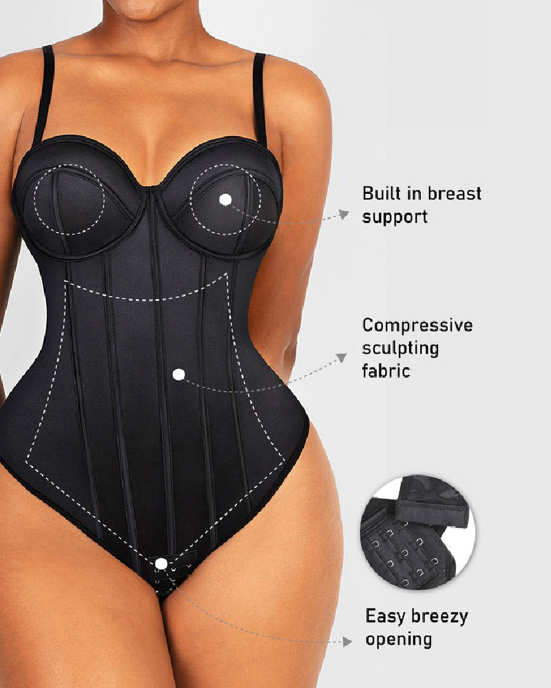 Shapshe® Women's Corset Thong Tummy Control Butt Lift Bodysuit Shapewear With Wired-Cup Bra