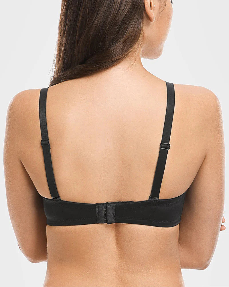 Sujetador negro sin tirantes push up con aros y contorno multidireccional de talla grande