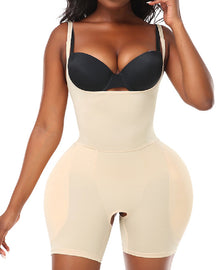 Women's Open Bust Padded Hip Enhancer Bodysuit Seamless Tummy Control Thigh Shapewear