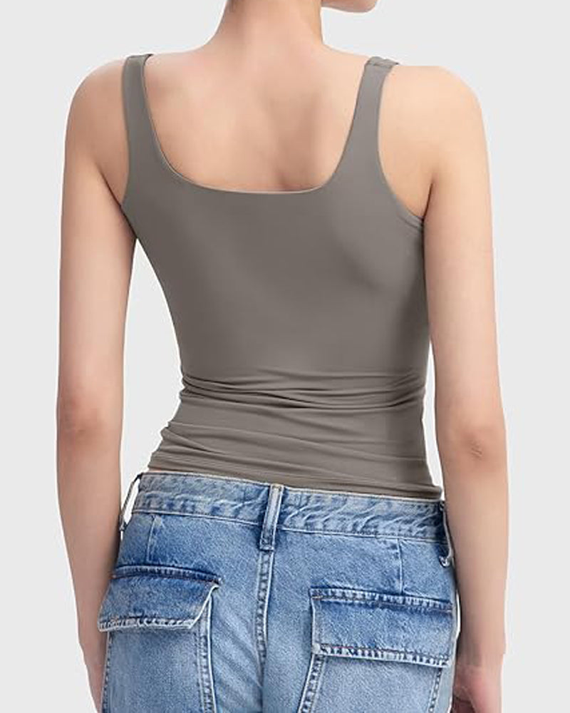 Women's Square Neck Tank Top Sleeveless Double Lined Basic Tops