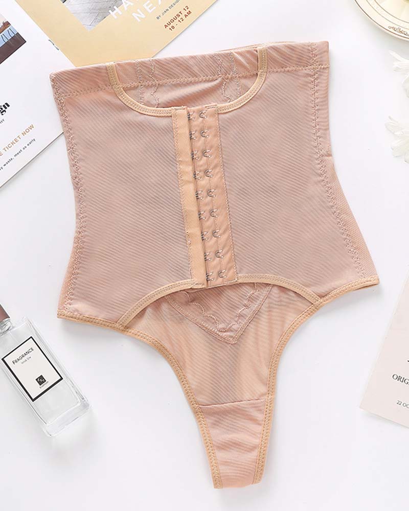 9-Breasted High-Waisted Hip-Lift Thigh Tuck Thong Panties