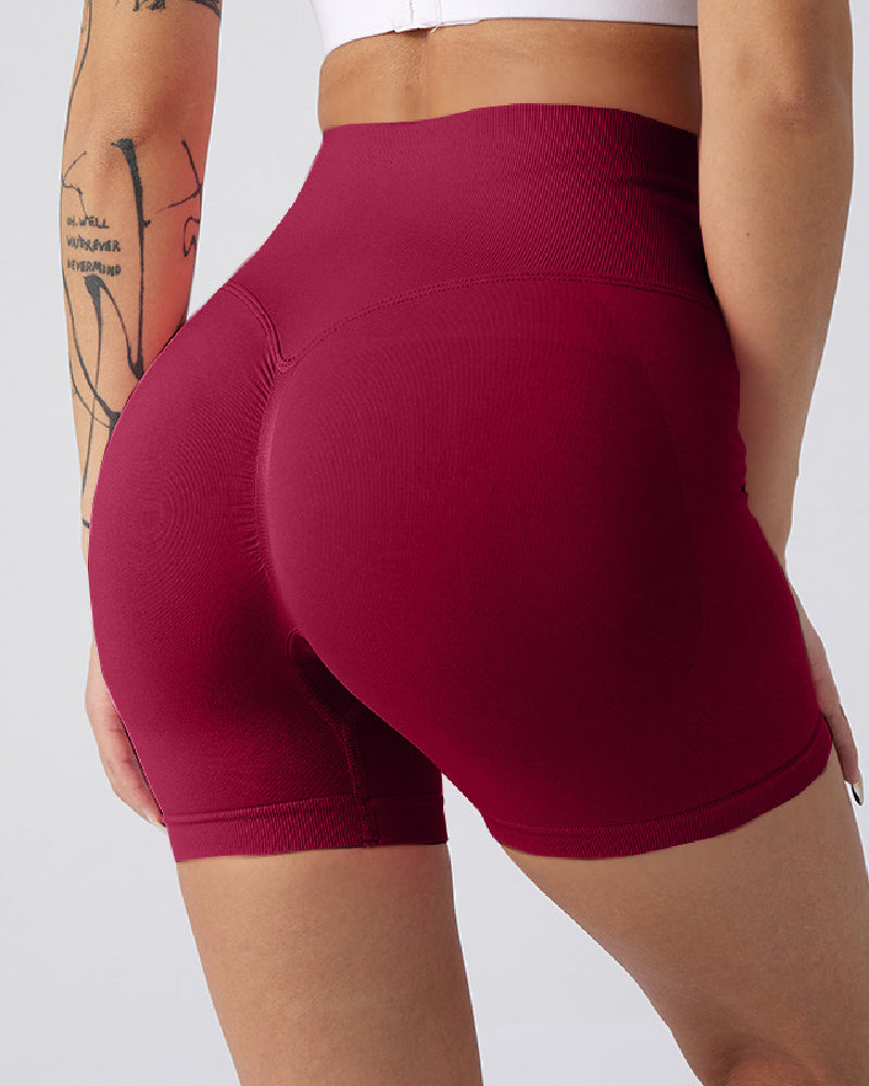 Pantalones cortos de yoga de cintura alta sin costuras para mujer, pantalones cortos de fitness sólidos con levantamiento de glúteos